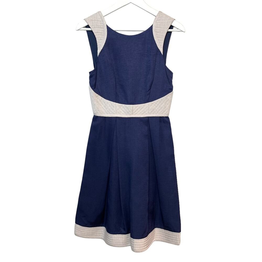 NWT REISS Teddy Fit and Flare Quilt Dress Blue Gray Sleeveless 4